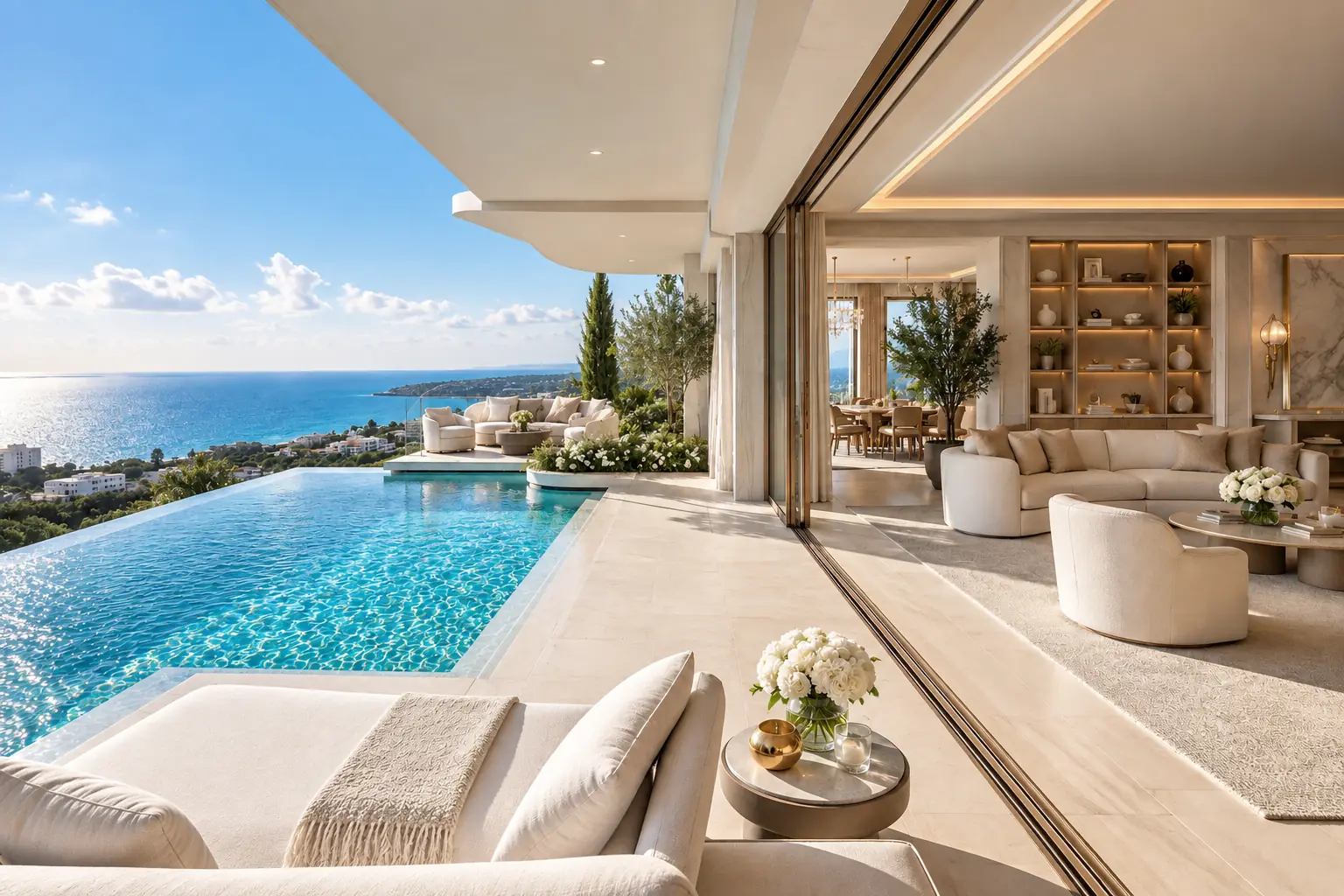 Penthouse terrace with a private infinity pool overlooking the sea