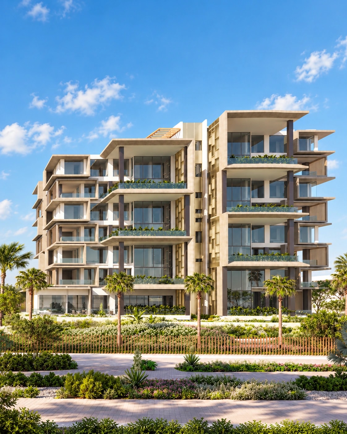 Project visualisation of Six Senses Residences The Palm, Dubai, with glazed residences and deep terraces at several levels.
